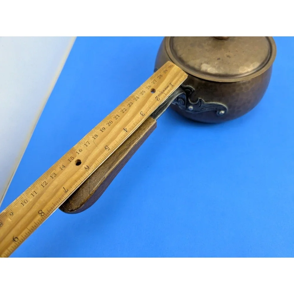 Vintage Swiss Made Stockli Hammered Copper Metal Chef Pot Wood Handle for Stove